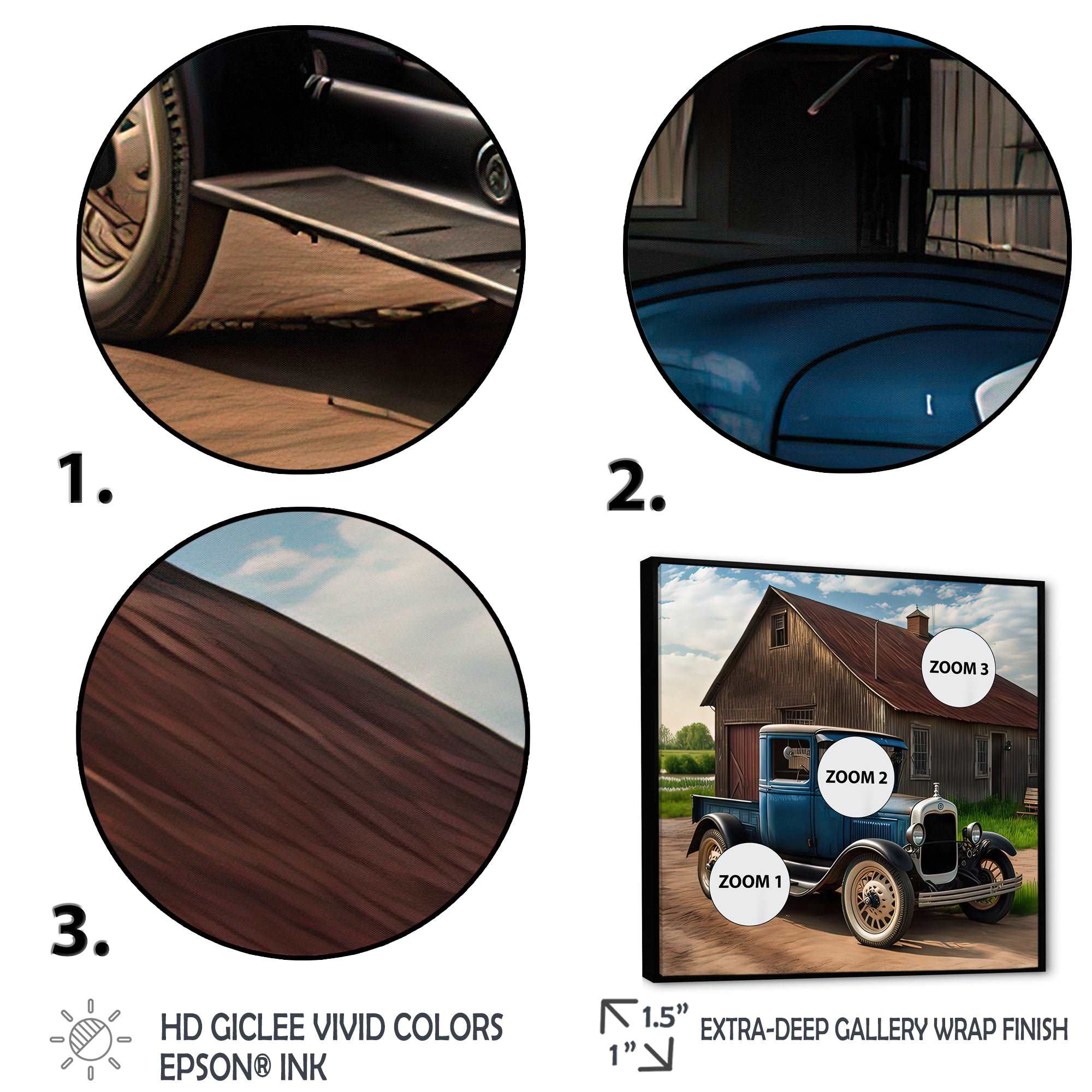 30S Ford Car In Barn II Framed Canvas Vibrant Black - 1.5"Thick
