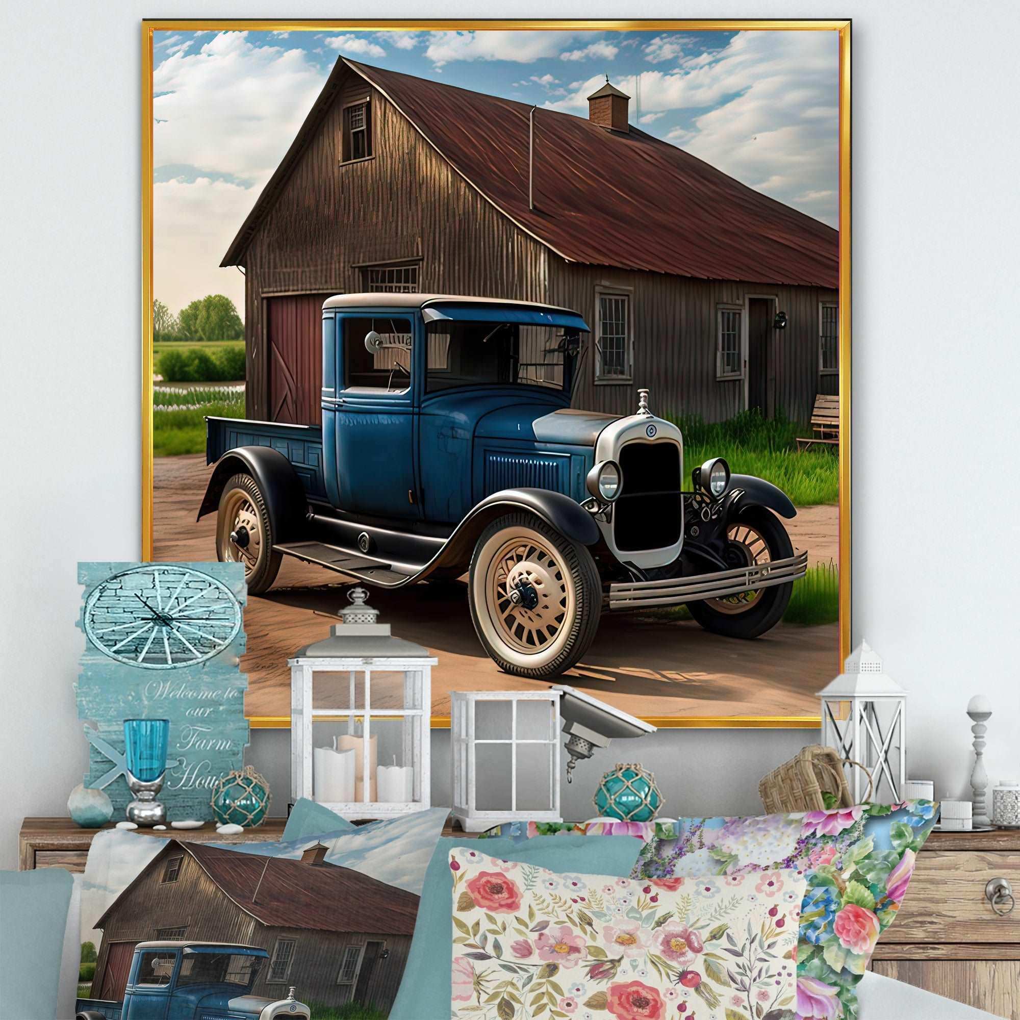 30S Ford Car In Barn II Canvas Canvas
