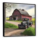 30S Ford Car In Barn III Framed Canvas Vibrant Black - 1.5"Thick