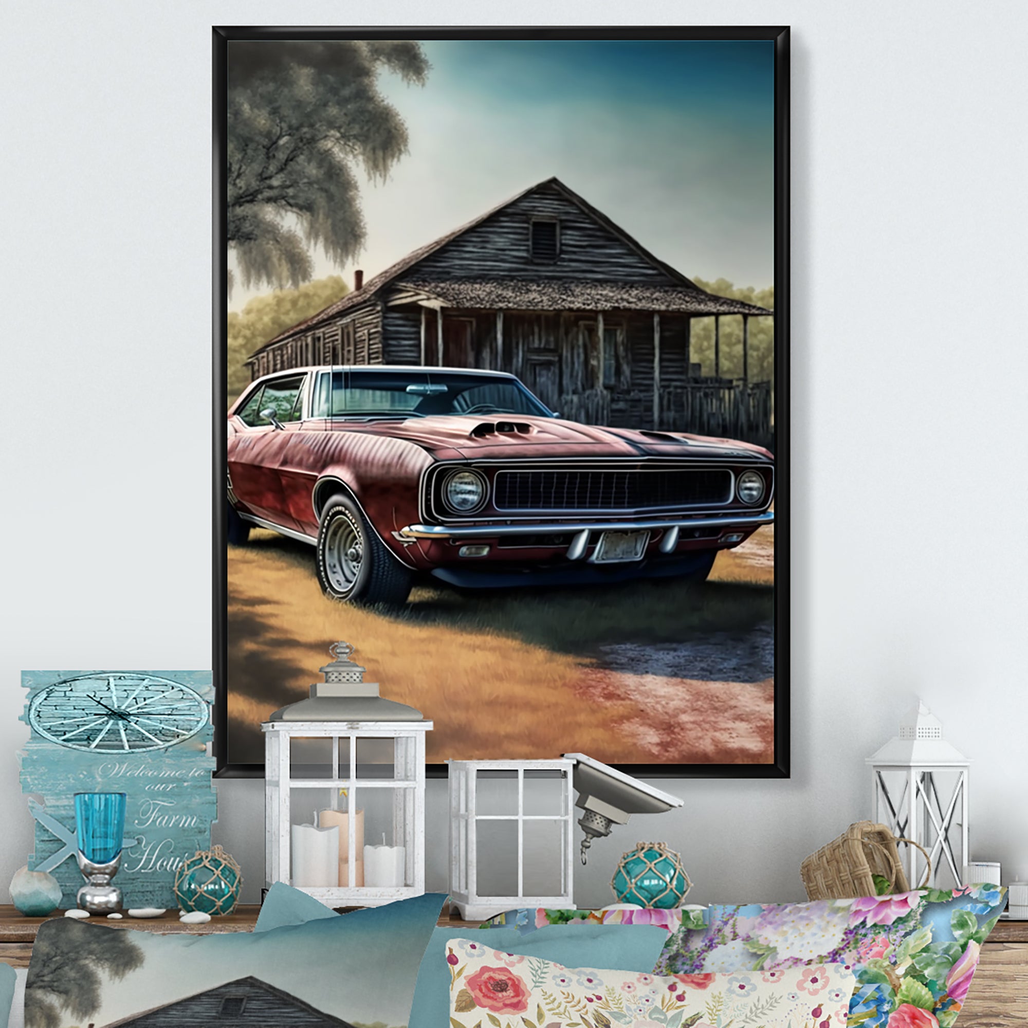 Camero In Barn I - Car Muscle Car Canvas Wall Art