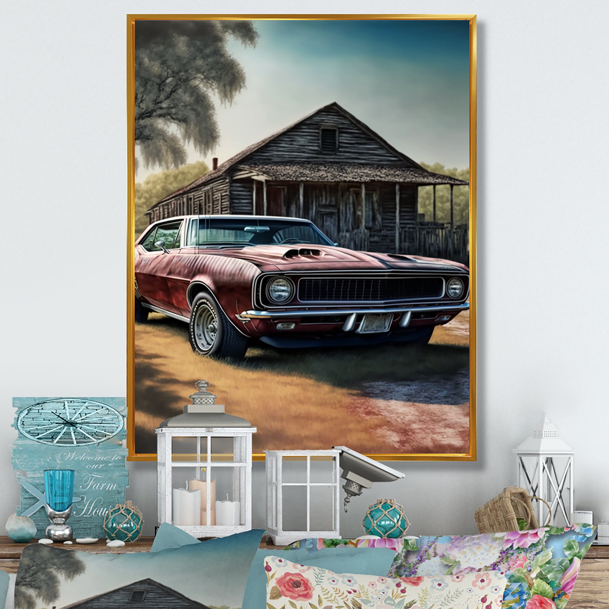Camero In Barn I - Car Muscle Car Canvas Wall Art