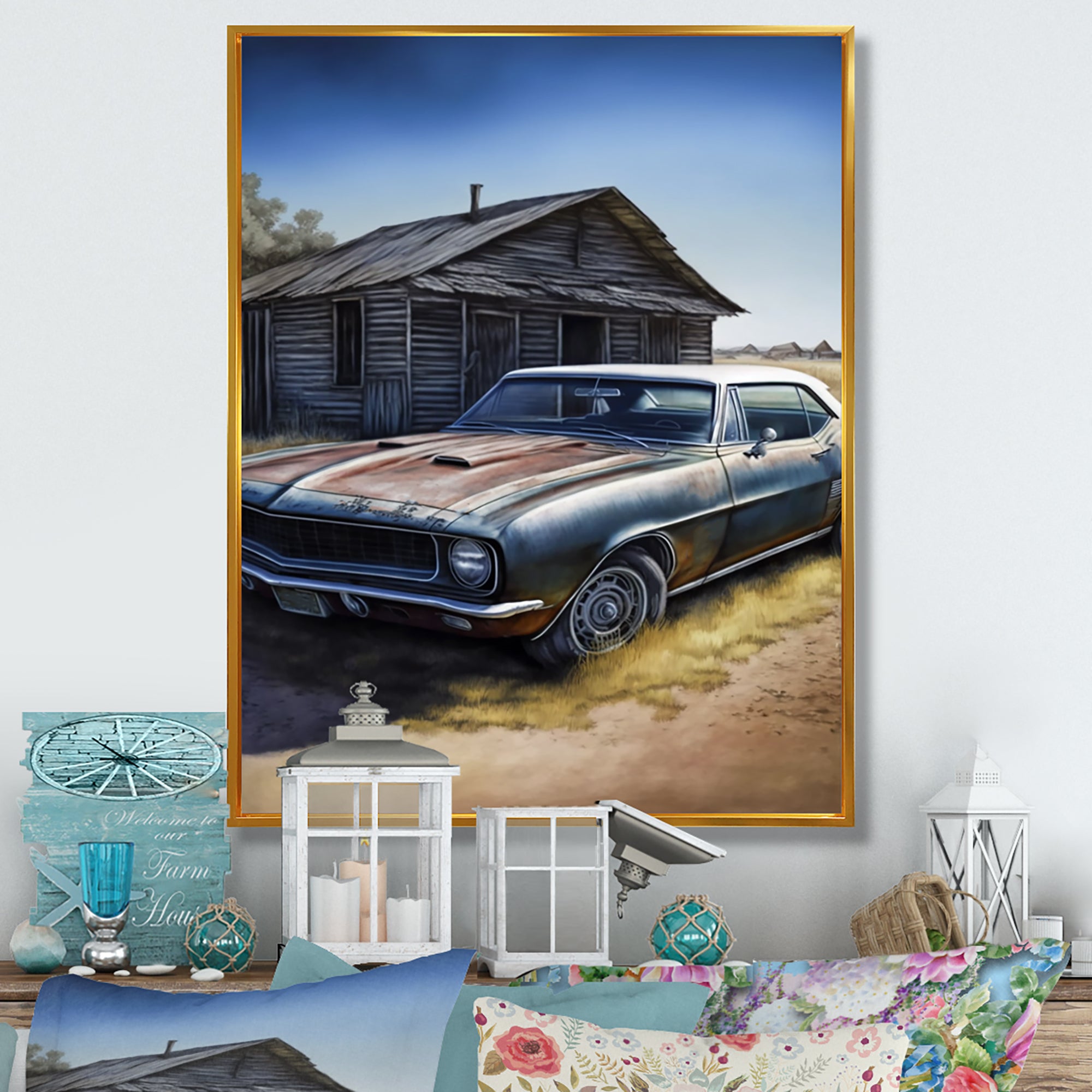 Old True In Barn - Car Old American Canvas Wall Art