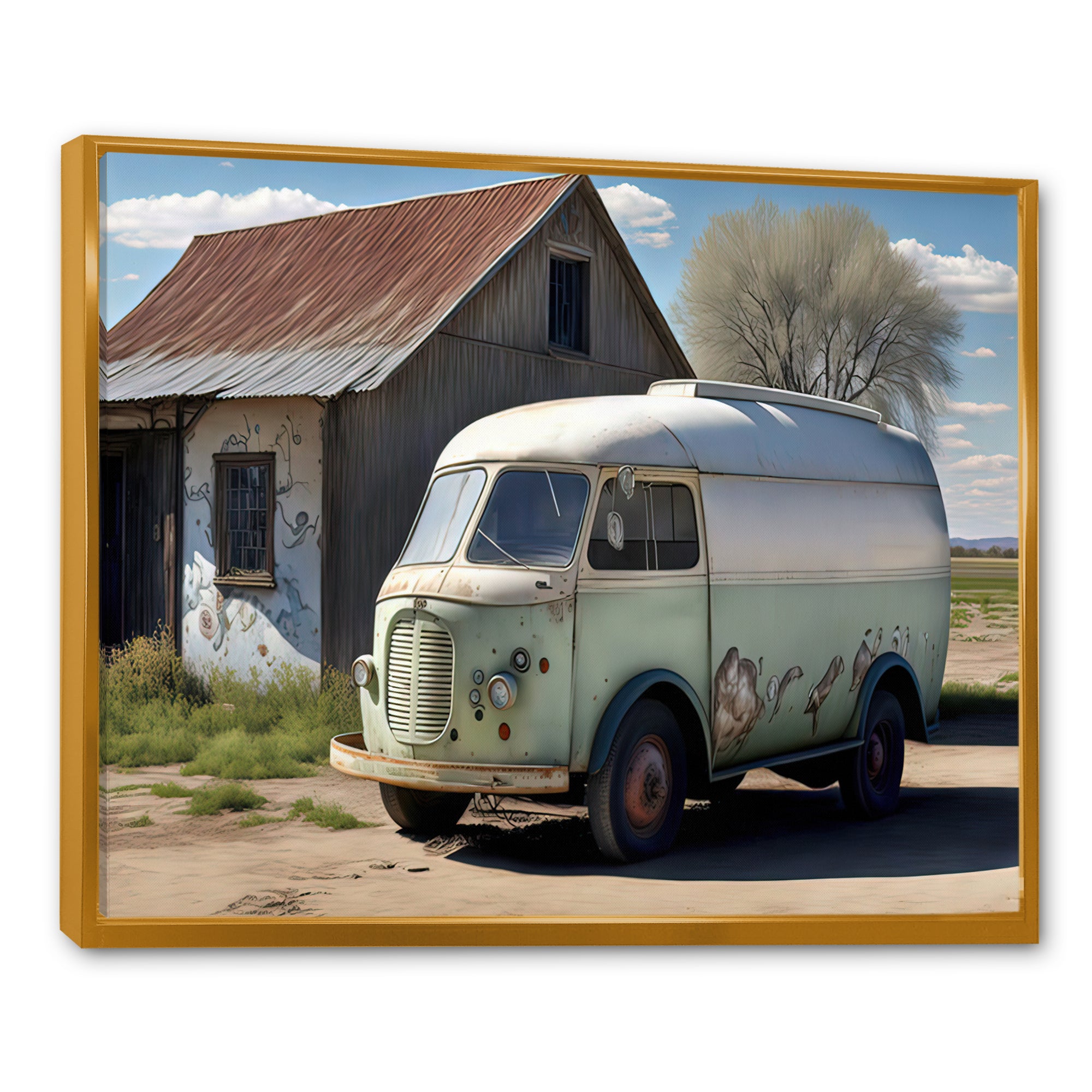 Old Milk Delivery In Barn - Car Old American Canvas Wall Art