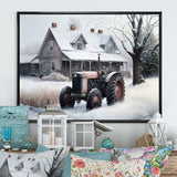 Tractor At The Barn In Winter I - Car Old American Canvas Wall Art