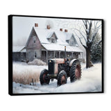 Tractor At The Barn In Winter I - Car Old American Canvas Wall Art