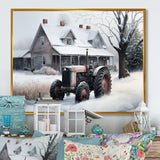 Tractor At The Barn In Winter I - Car Old American Canvas Wall Art