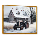 Tractor At The Barn In Winter I - Car Old American Canvas Wall Art