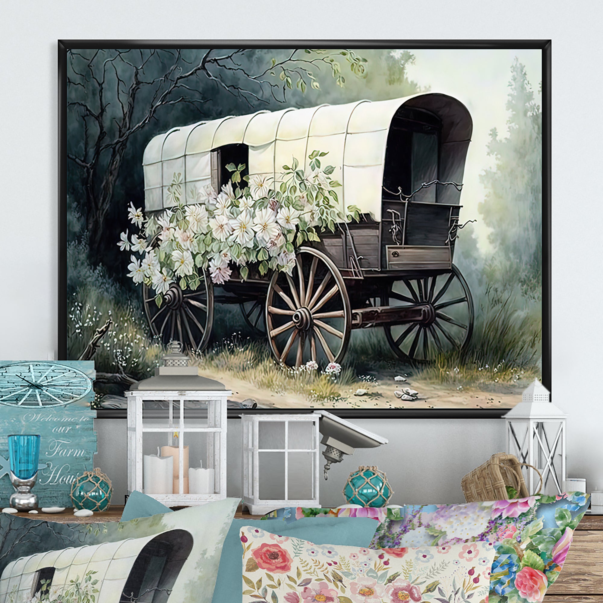 Flower Old Cottage Caravan I - Car Old American Canvas Wall Art