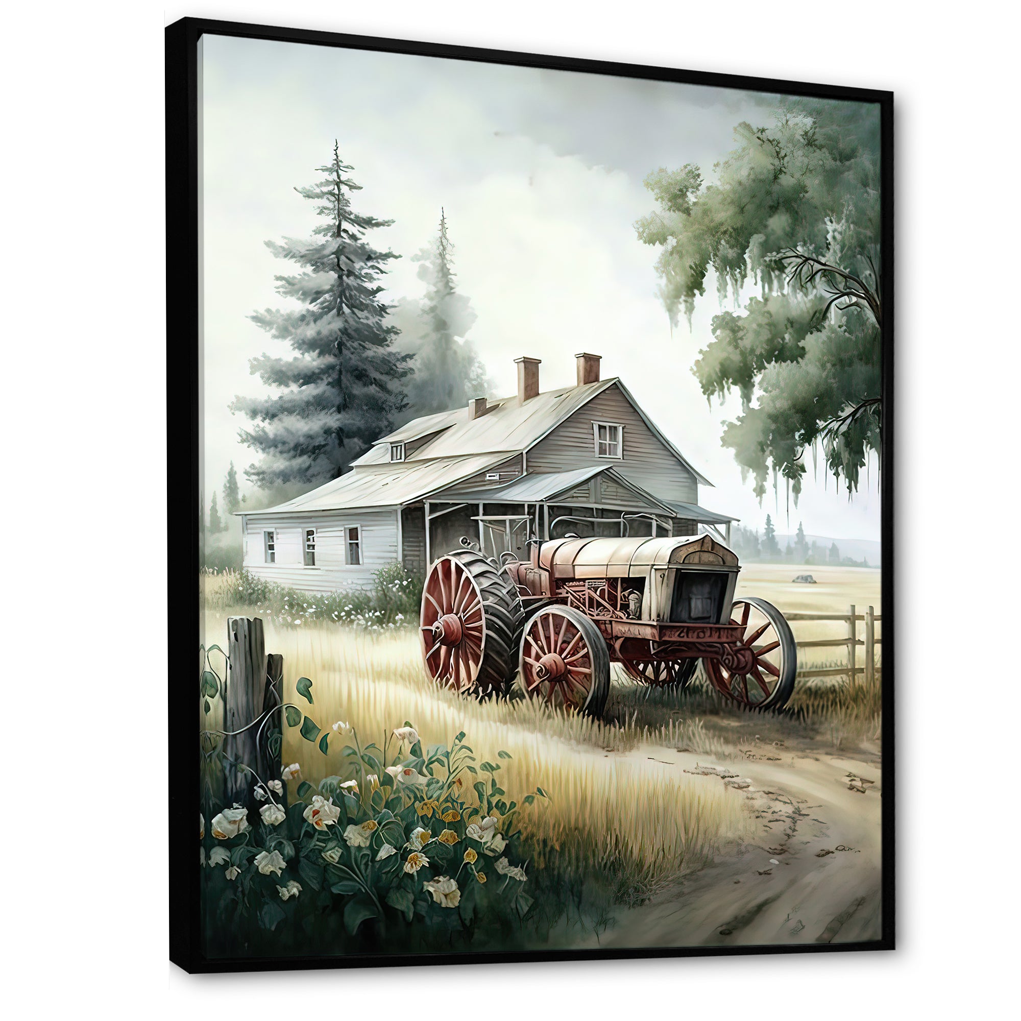 Tractor At The Barn In Summer I - Car Old American Canvas Wall Art
