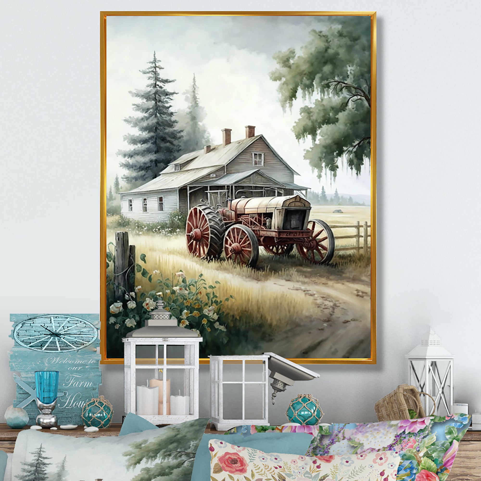 Tractor At The Barn In Summer I - Car Old American Canvas Wall Art
