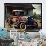 30s American Car At The Barn - Car Old American Canvas Wall Art