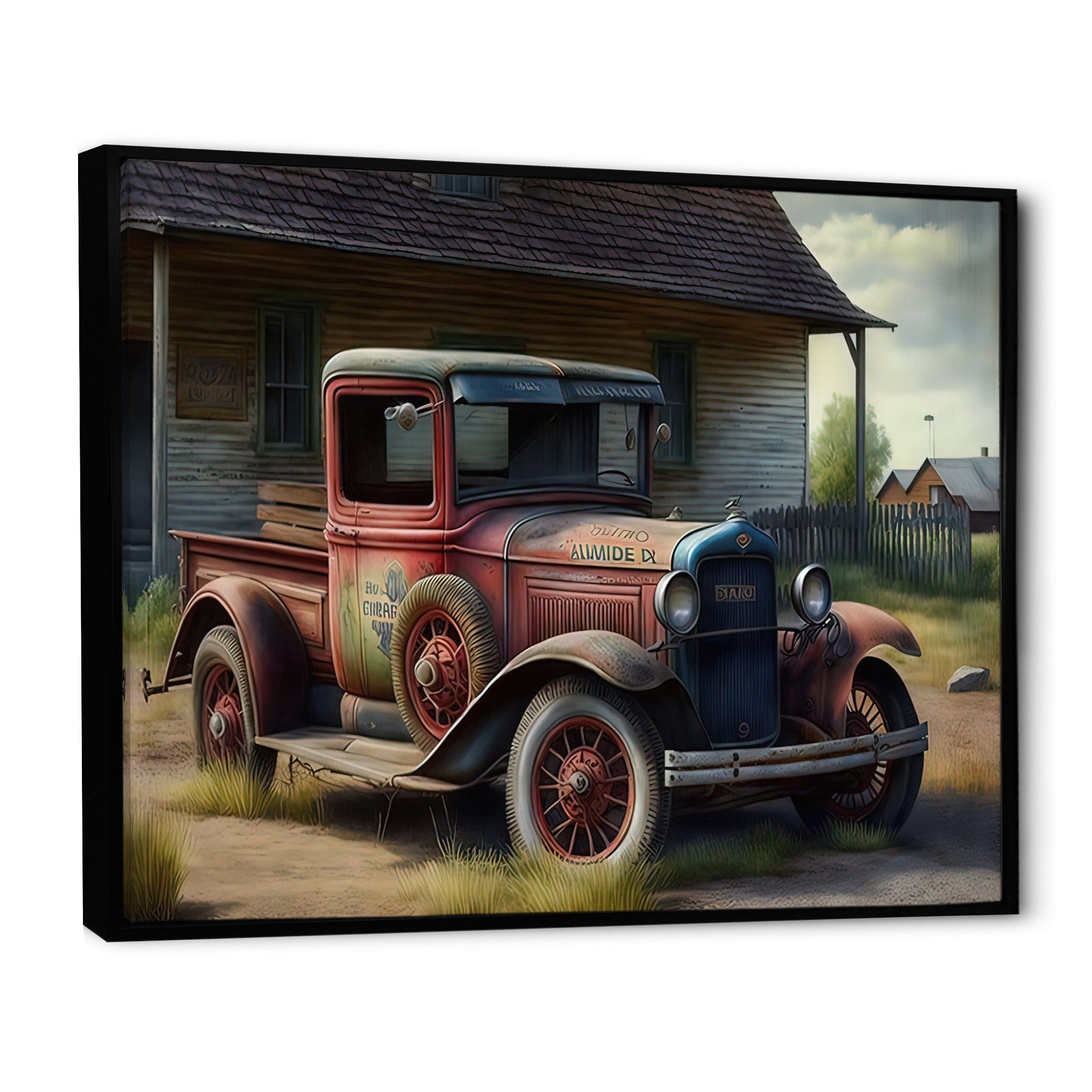 30s American Car At The Barn - Car Old American Canvas Wall Art