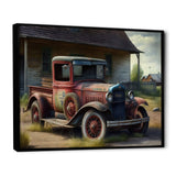 30s American Car At The Barn - Car Old American Canvas Wall Art