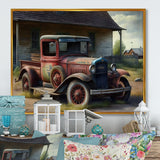 30s American Car At The Barn - Car Old American Canvas Wall Art