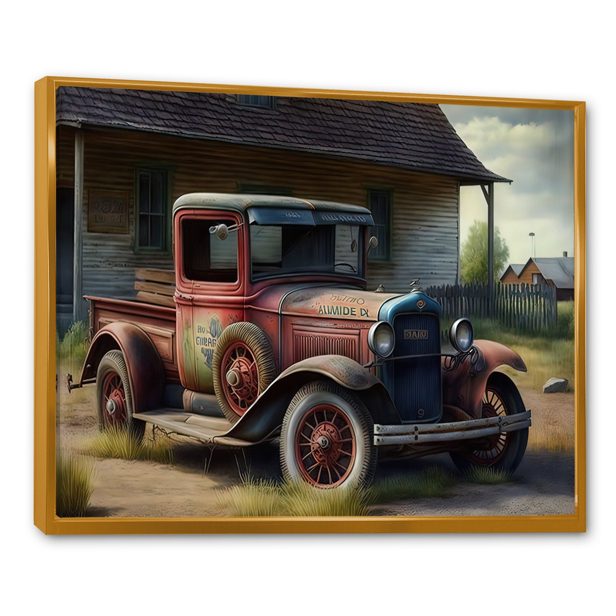30s American Car At The Barn - Car Old American Canvas Wall Art
