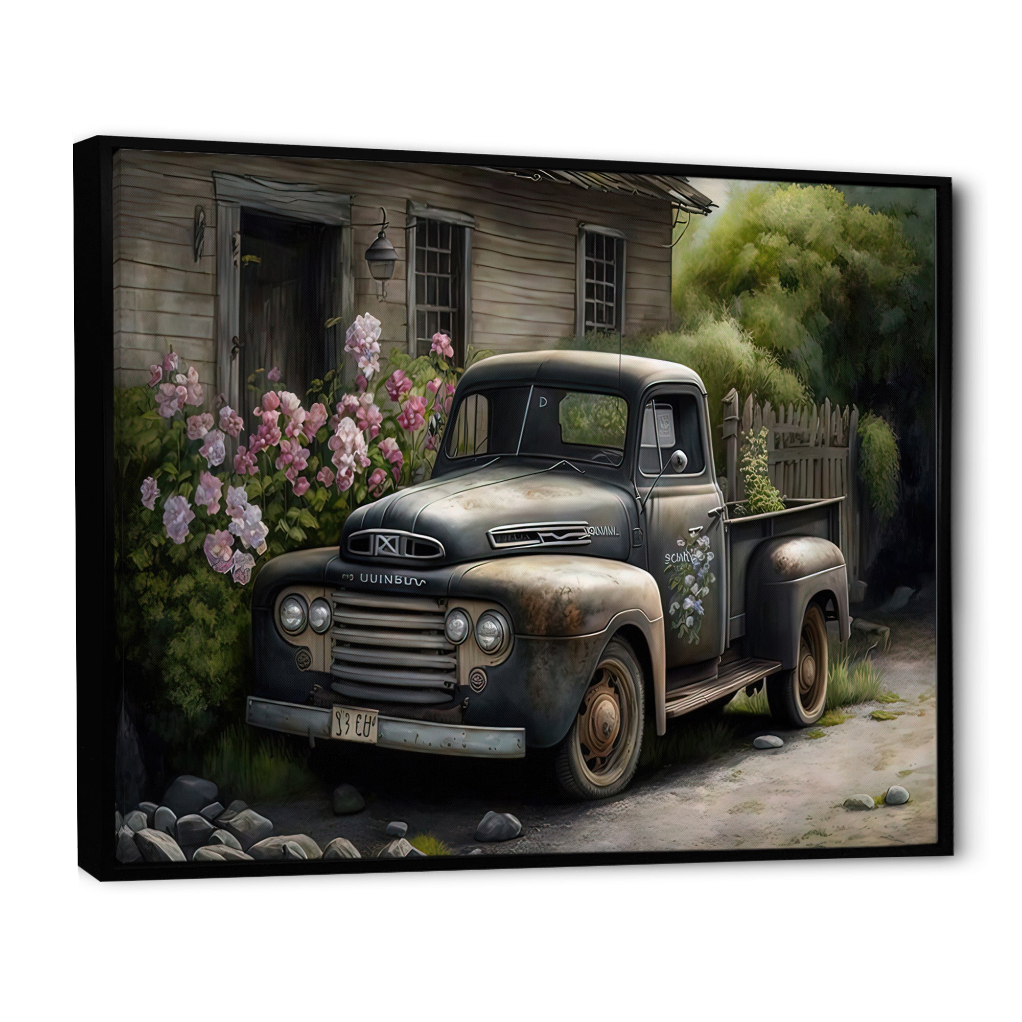 Vintage Car At The Barn - Car Old American Canvas Wall Art