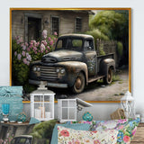 Vintage Car At The Barn - Car Old American Canvas Wall Art