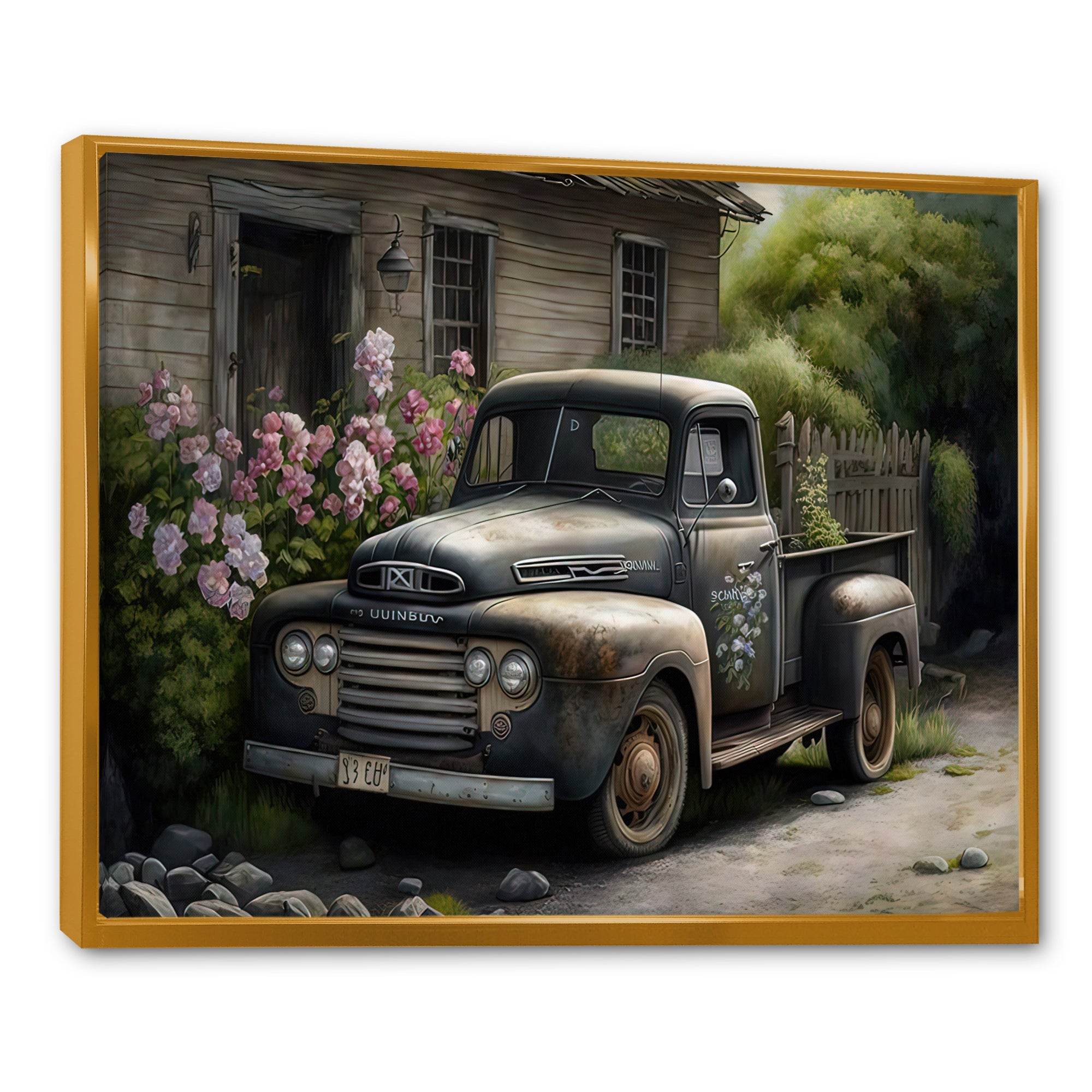 Vintage Car At The Barn - Car Old American Canvas Wall Art
