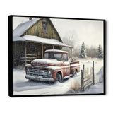 Old Truck At The Barn In Winter I - Pickup Truck Canvas Wall Art