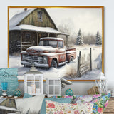 Old Truck At The Barn In Winter I - Pickup Truck Canvas Wall Art
