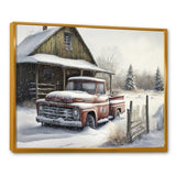 Old Truck At The Barn In Winter I - Pickup Truck Canvas Wall Art