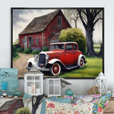Old Vintage Car At The Barn - Car Old American Canvas Wall Art