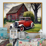 Old Vintage Car At The Barn - Car Old American Canvas Wall Art