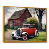 Old Vintage Car At The Barn - Car Old American Canvas Wall Art