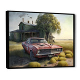Orange Muscle Car At The Barn - Car Old American Canvas Wall Art