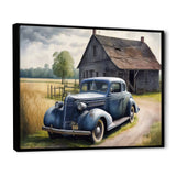 Old Blue Car At The Barn - Car Old American Canvas Wall Art