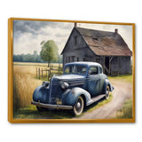 Old Blue Car At The Barn - Car Old American Canvas Wall Art
