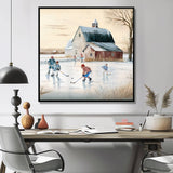 Kids Playing Hockey In Winter I - Sport Hockey Canvas Wall Art