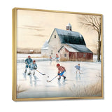 Kids Playing Hockey In Winter I - Sport Hockey Canvas Wall Art