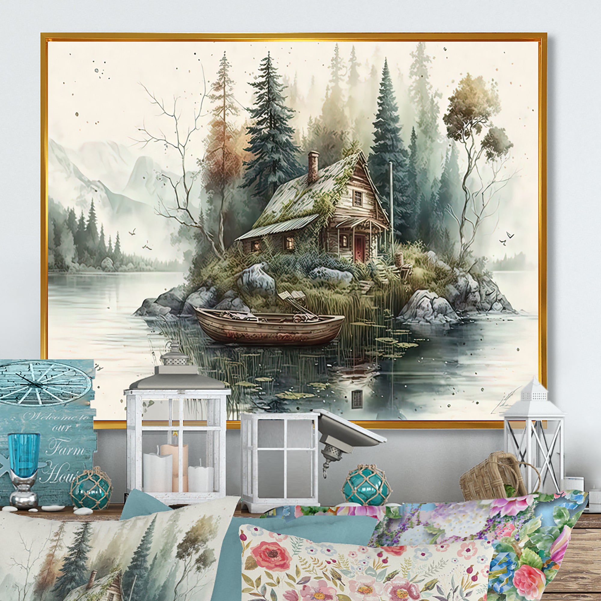 Fishing House By The Lake I - Hunting & Fishing Canvas Wall Art