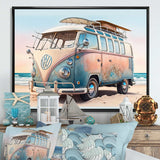 70S Surfing Van At The Beach II Framed Canvas Vibrant Gold - 1.5"Thick
