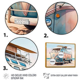 70S Surfing Van At The Beach II Framed Canvas Vibrant Gold - 1.5"Thick