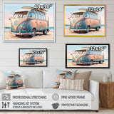 70S Surfing Van At The Beach II Framed Canvas Vibrant Gold - 1.5"Thick