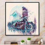 Man And His Motorcycle With Mountain Views - Motorcycle Canvas Wall Art