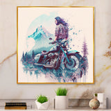 Man And His Motorcycle With Mountain Views - Motorcycle Canvas Wall Art