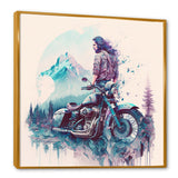 Man And His Motorcycle With Mountain Views - Motorcycle Canvas Wall Art