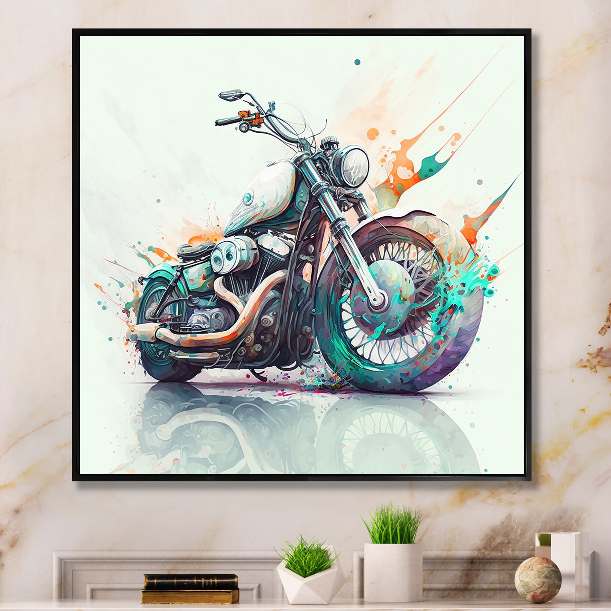 Modern Vibrant Motorcycle - Motorcycle Canvas Wall Art