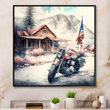 Motorcycle Parked At The Cabin I - Motorcycle Canvas Wall Art