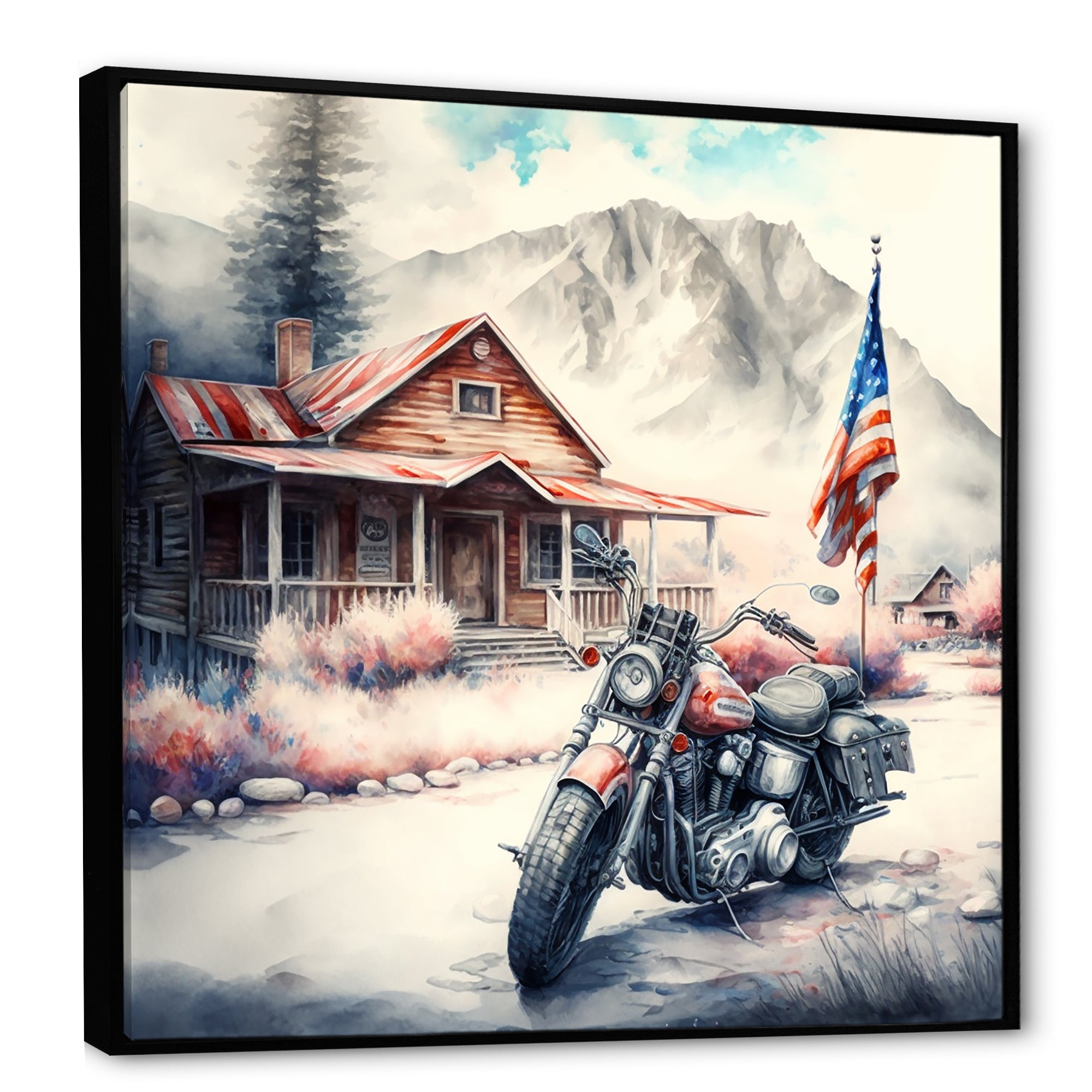 Motorcycle Parked At The Cabin I - Motorcycle Canvas Wall Art