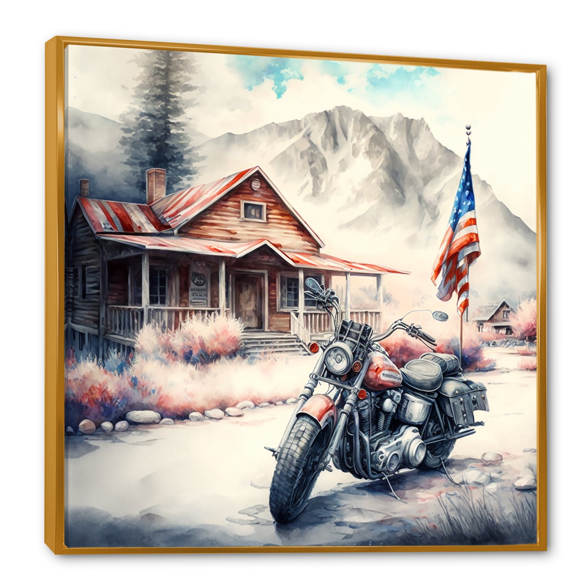 Motorcycle Parked At The Cabin I - Motorcycle Canvas Wall Art