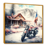 Motorcycle Parked At The Cabin I - Motorcycle Canvas Wall Art