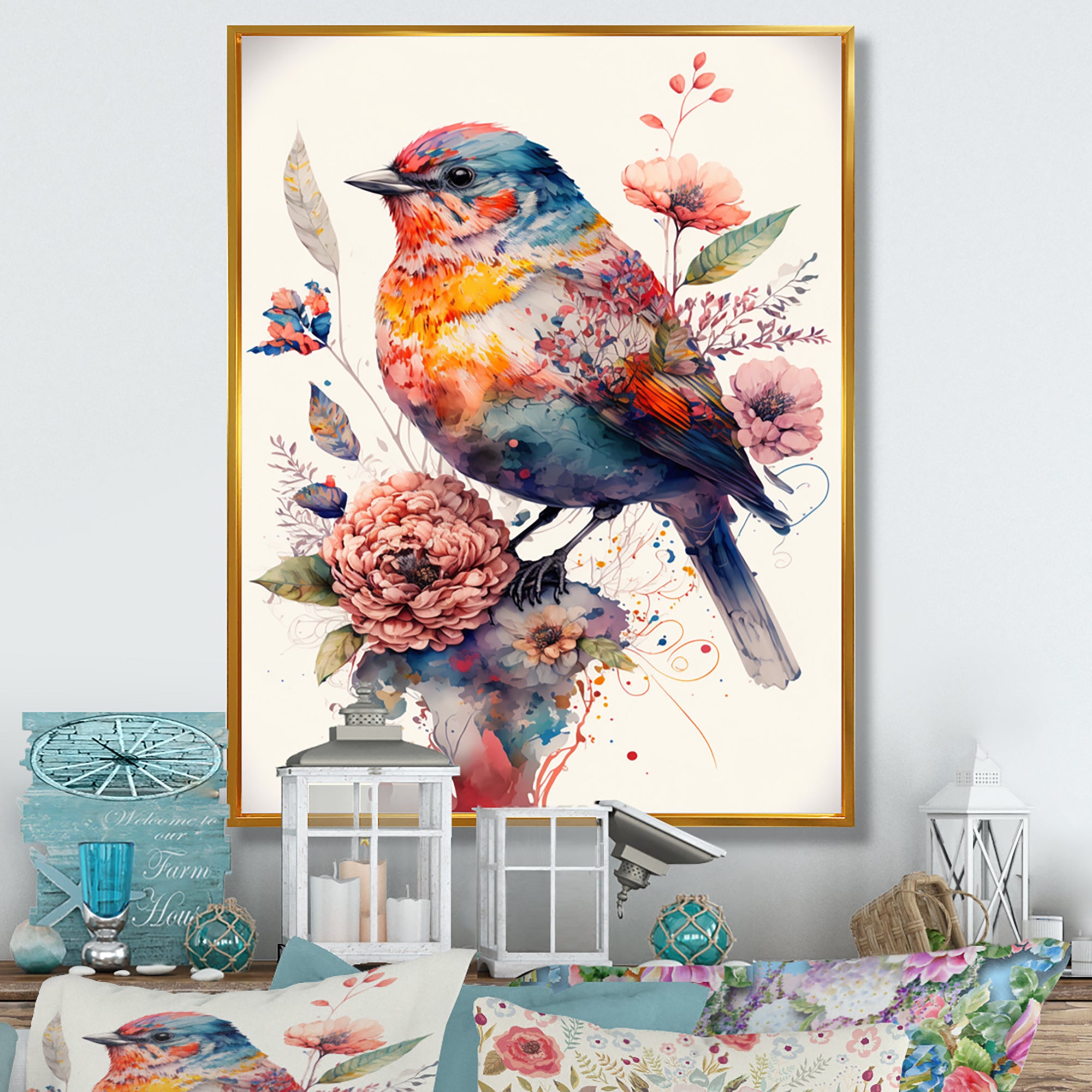 Cute Bird Floral Art - Bird Wall Decor