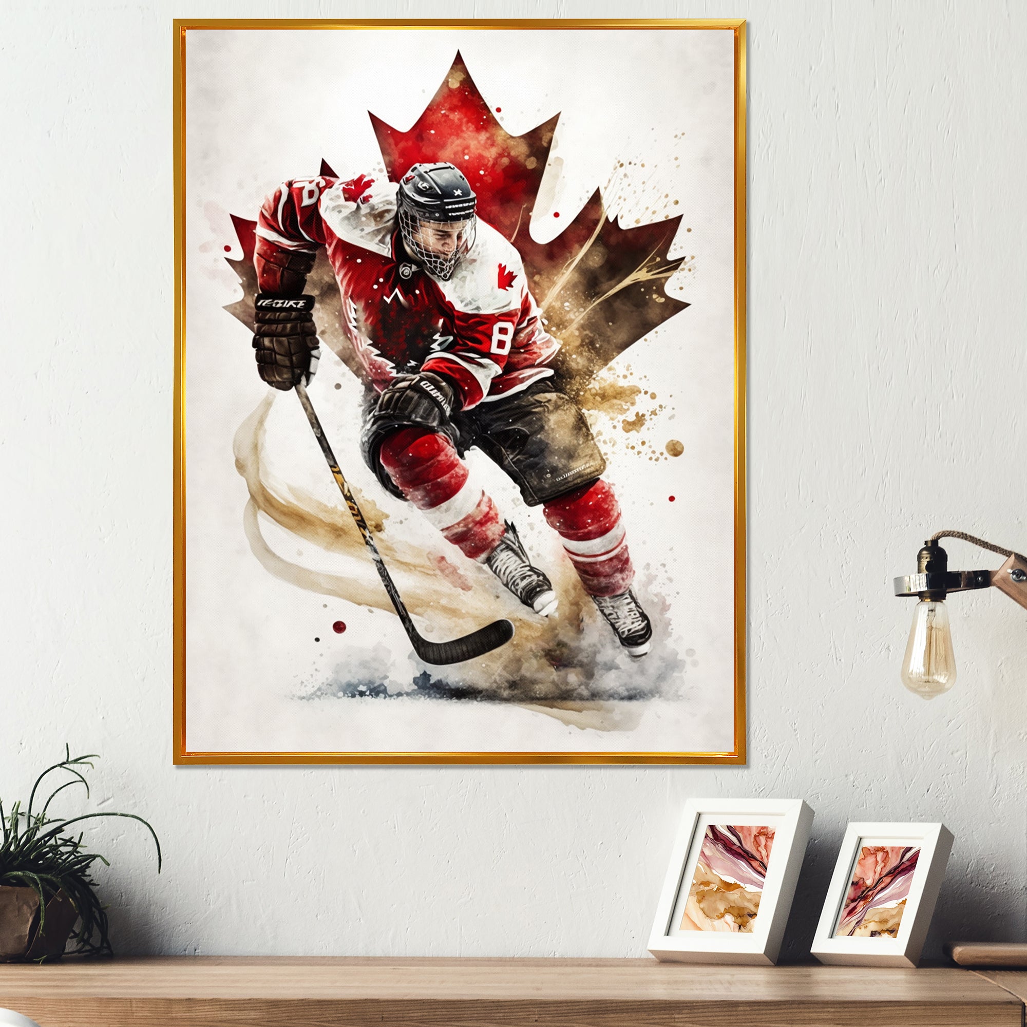 Canadian Hockey Player In Action I - Sport Hockey Canvas Wall Art