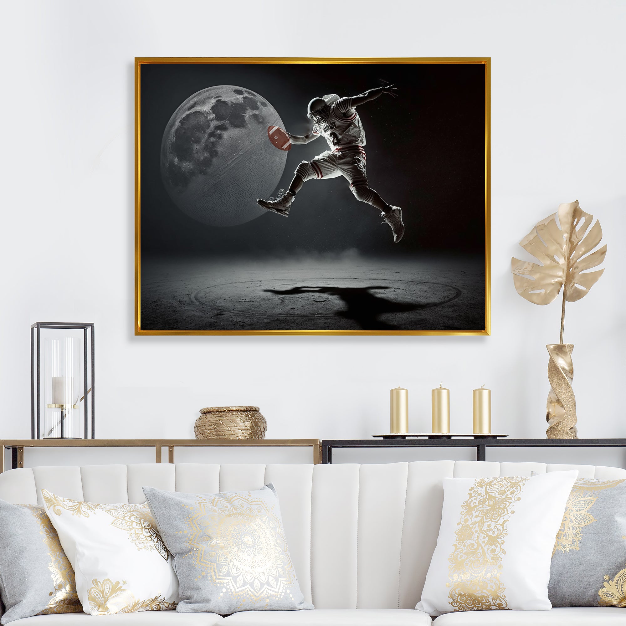 Touchdown On The Moon - Sport Basketball Canvas Wall Art
