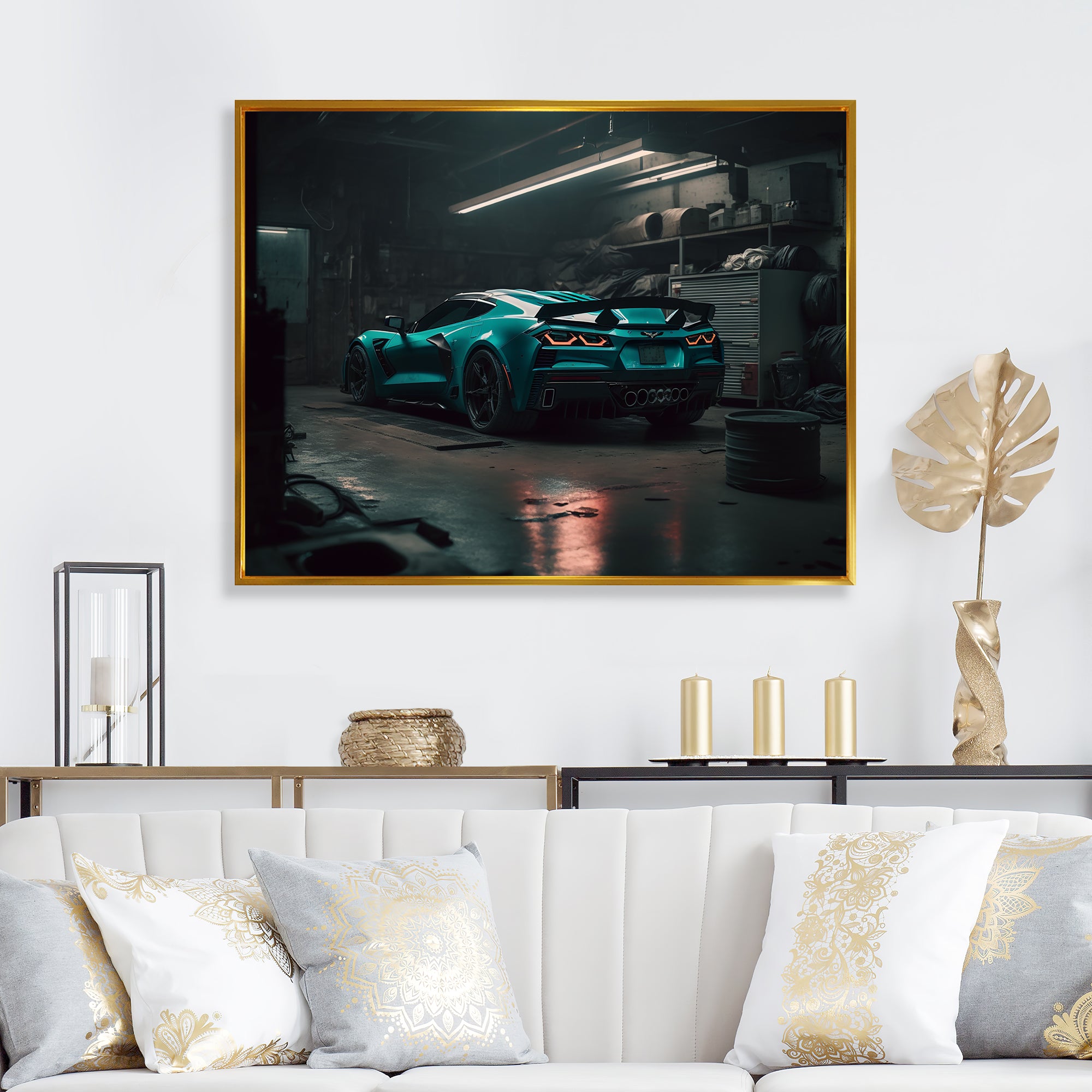 Vette In Underground Garage - Car Exotic Canvas Wall Art