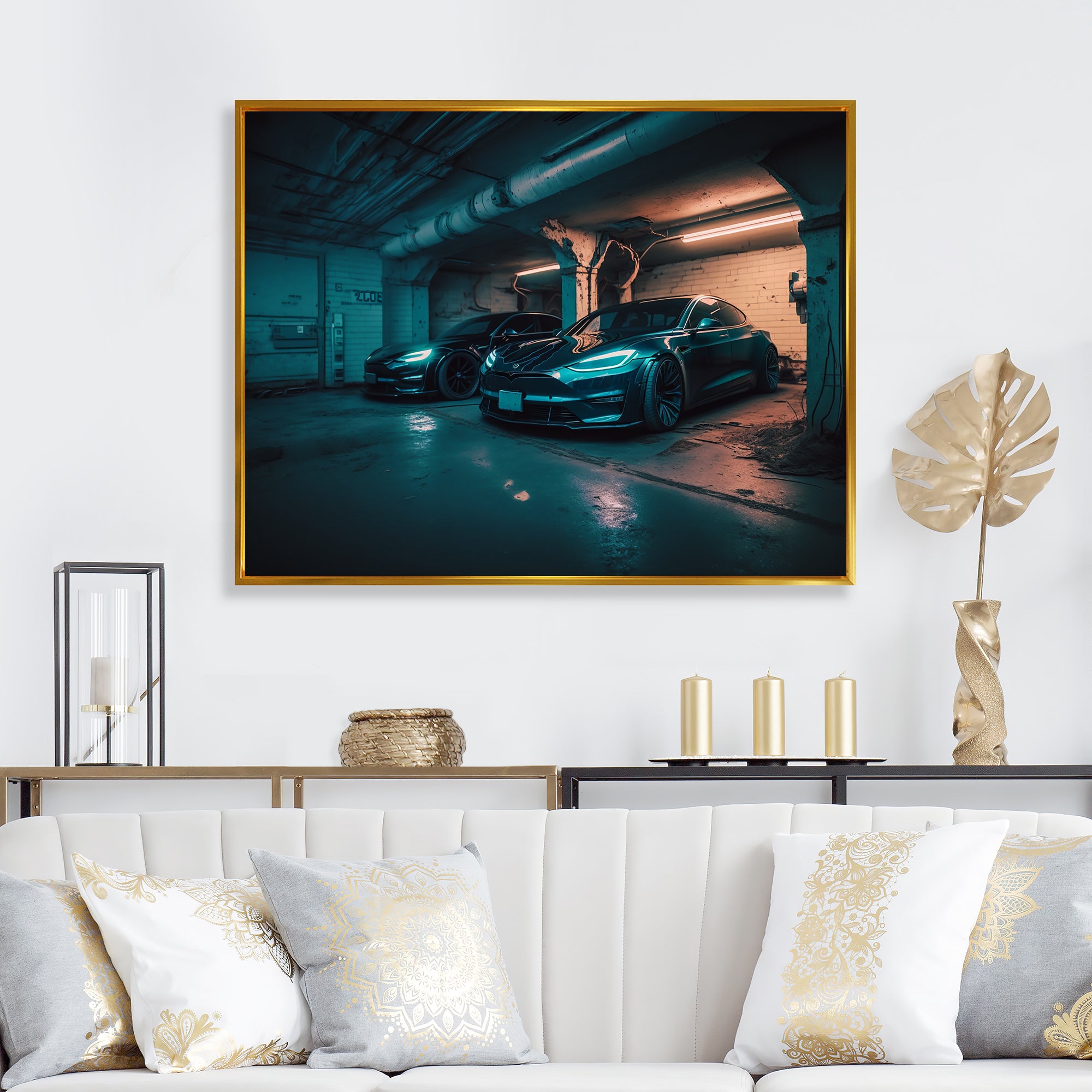 Hybrid Power In Underground Garage - Car Exotic Canvas Wall Art